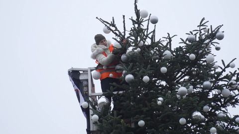 Klimaaktivisten stutzen Weihnachtsbaum am Brandenburger Tor