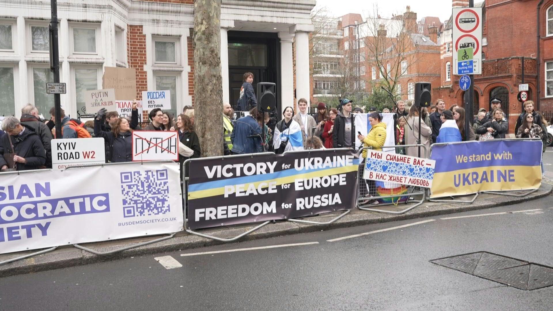 Anti-Putin protesters outside Russian Embassy in London
