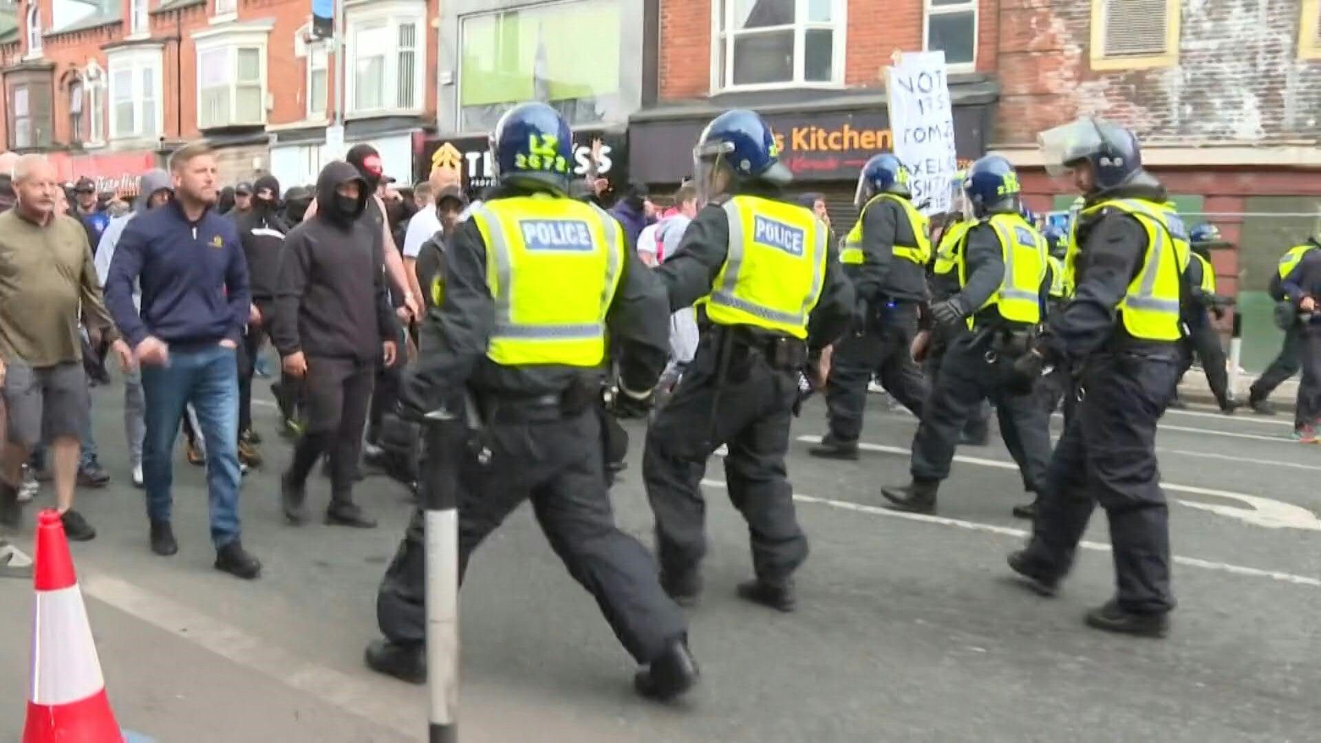Far-right protesters clash with police in Middlesbrough, north England