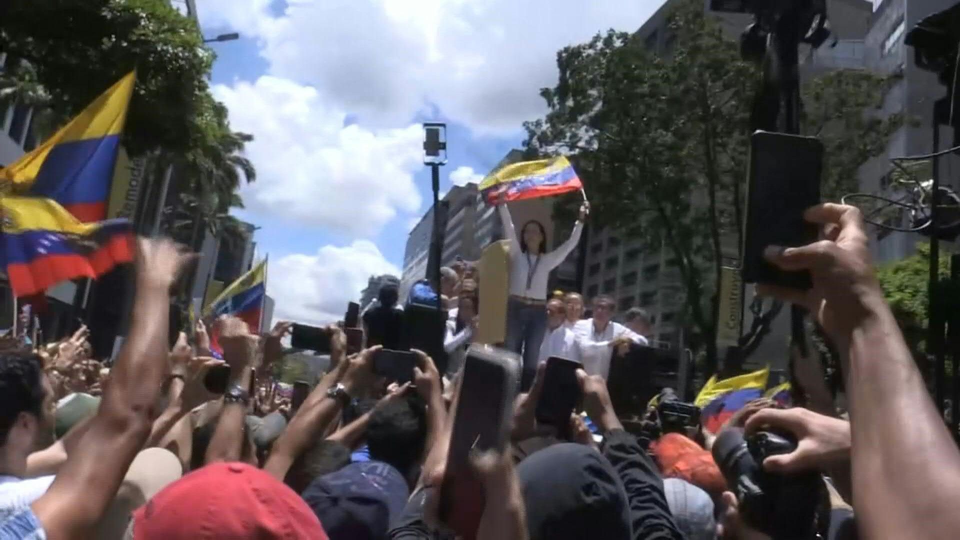 Venezuela opposition leader Maria Corina Machado leads march against Maduro