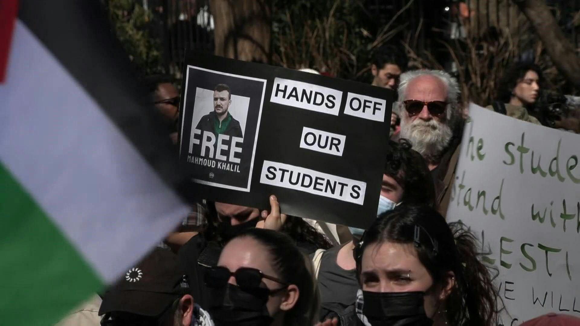 Hundreds protest in New York after the arrest of a pro-Palestinian activist