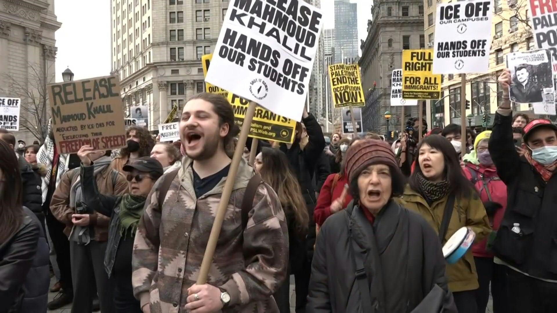 New York protesters denounce arrest of Columbia pro-Palestinian leader as hearing takes place