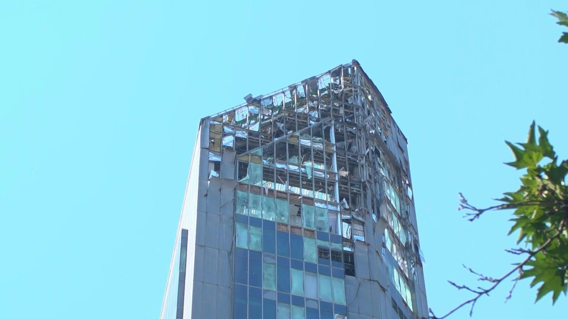 Damaged building following Israeli strike on Tehran