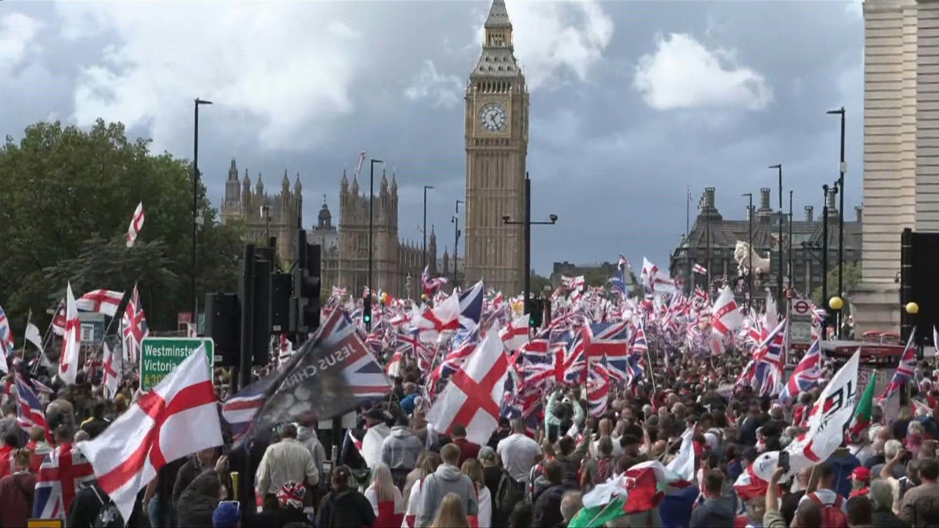 UK far-right figurehead Tommy Robinson holds London rally