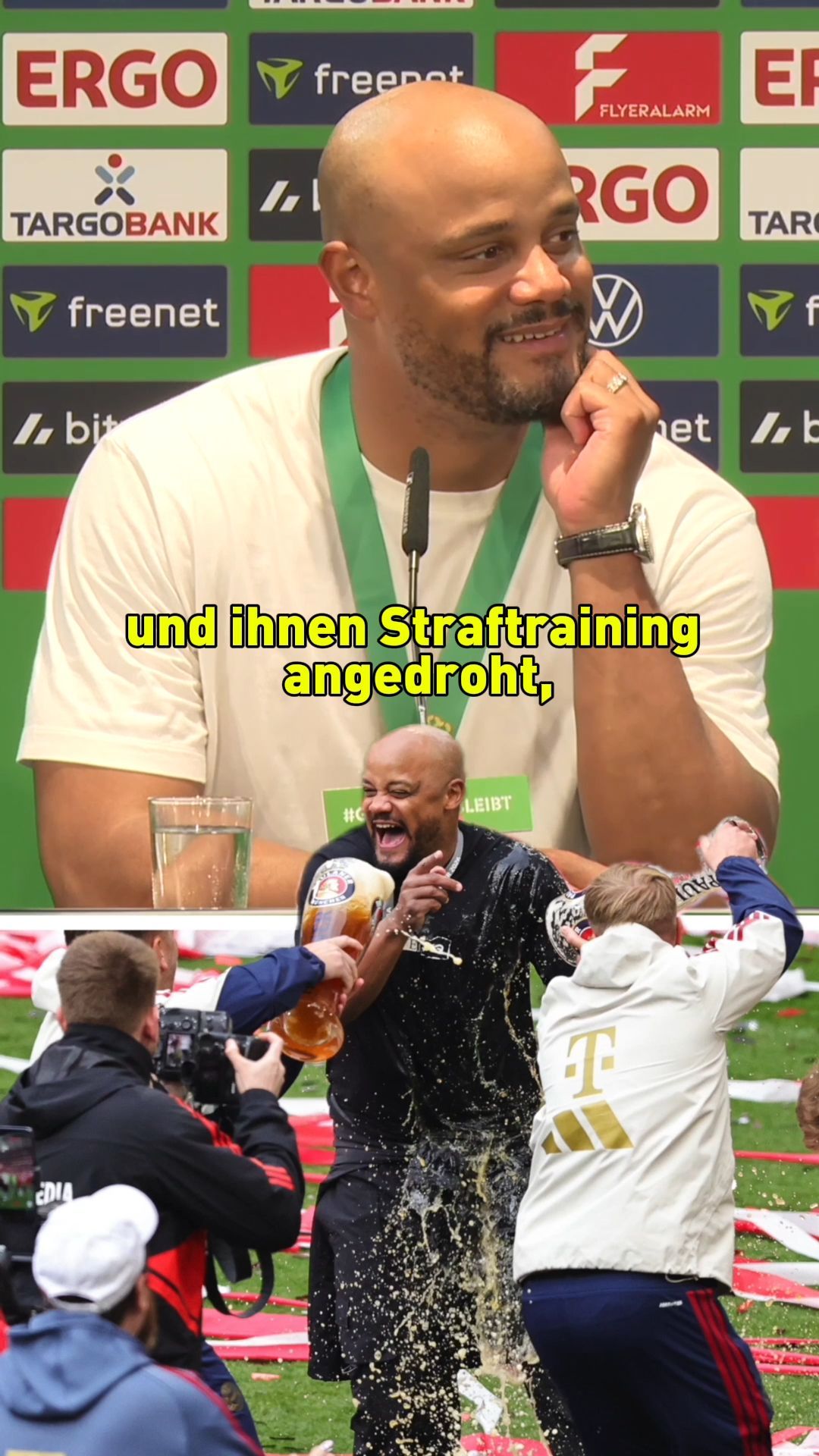Video: Bierduschen in der PK? Kompany hat Glück