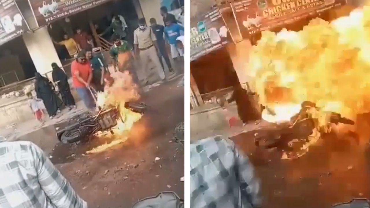 Motorrad brennt – plötzlich kommt es zu einer Explosion