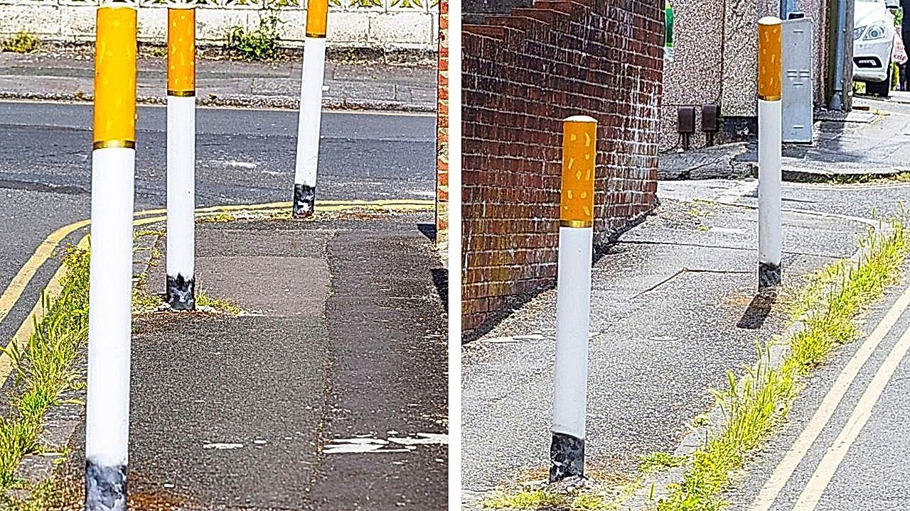 Kippen auf der Straße: Künstler verwandelt Poller in Zigaretten