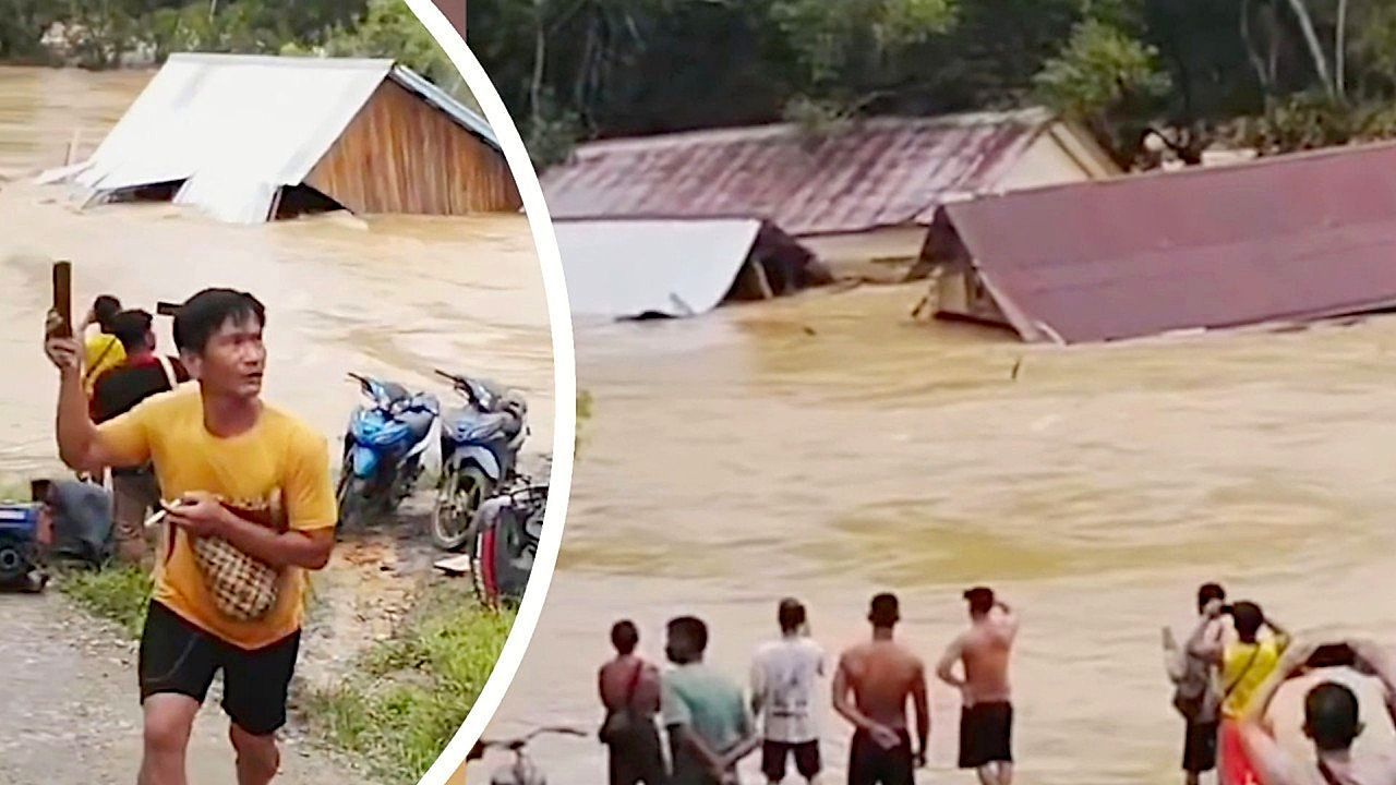 Flutkatastrophe in Indonesien: Wassermassen reißen Häuser mit