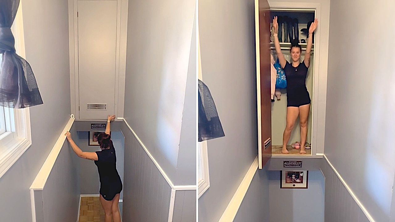 Video: Architekt hat wohl geschlafen: Frau klettert in völlig absurden Schrank