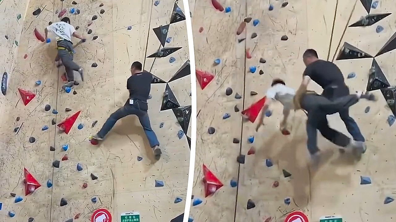 Video: Abgestürzt – Flirtversuch in der Kletterhalle scheitert spektakulär