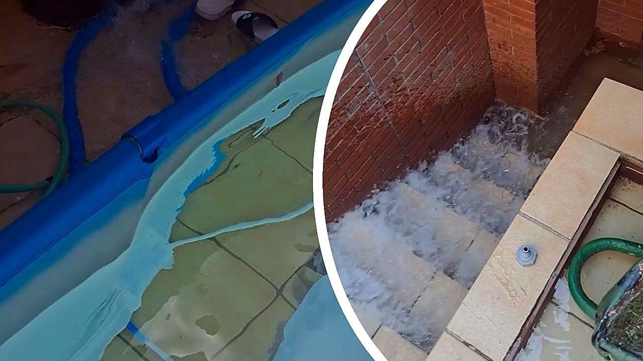 Pool on rooftop terrace bursts - Boy unable to stop disaster on rooftop terrace