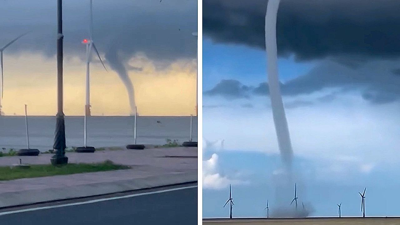 Video: Windräder werden zu Spielzeug: Riesige Wasserhose rast auf Küste in Vietnam zu