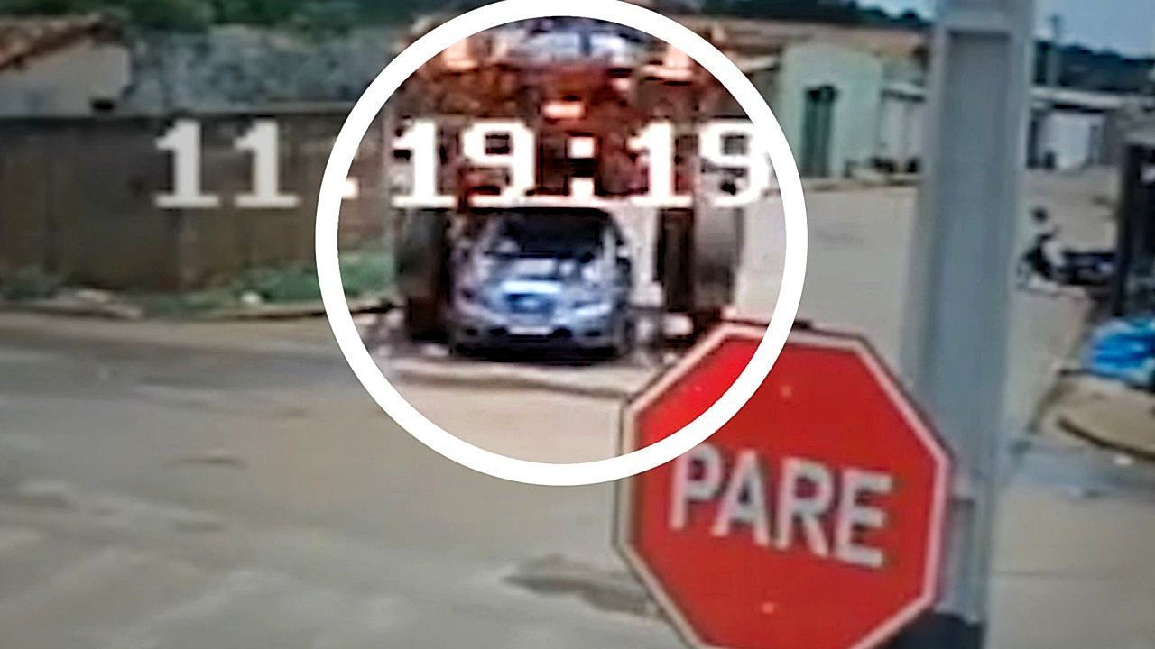 Lucky motorist has near miss after massive agricultural vehicle drives over car