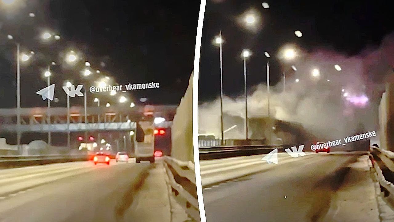 Video: Lorry collapses pedestrian bridge onto busy highway
