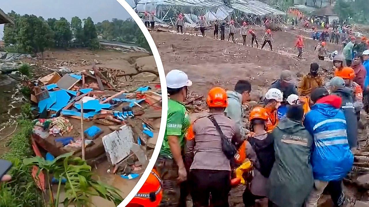 Video: Suche nach Überlebenden: Dutzende Vermisste nach tödlichem Erdrutsch in Indonesien