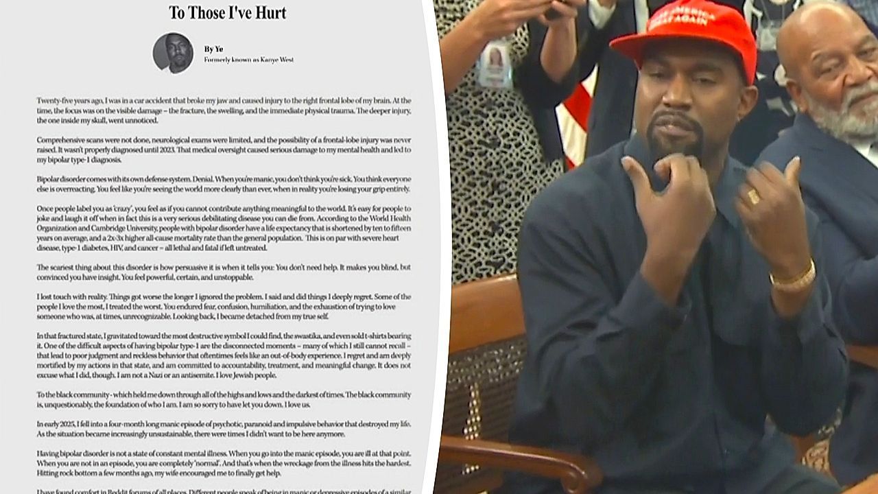 Video: „Am Tiefpunkt“: Kanye West macht Hirnverletzung für Antisemitismus verantwortlich