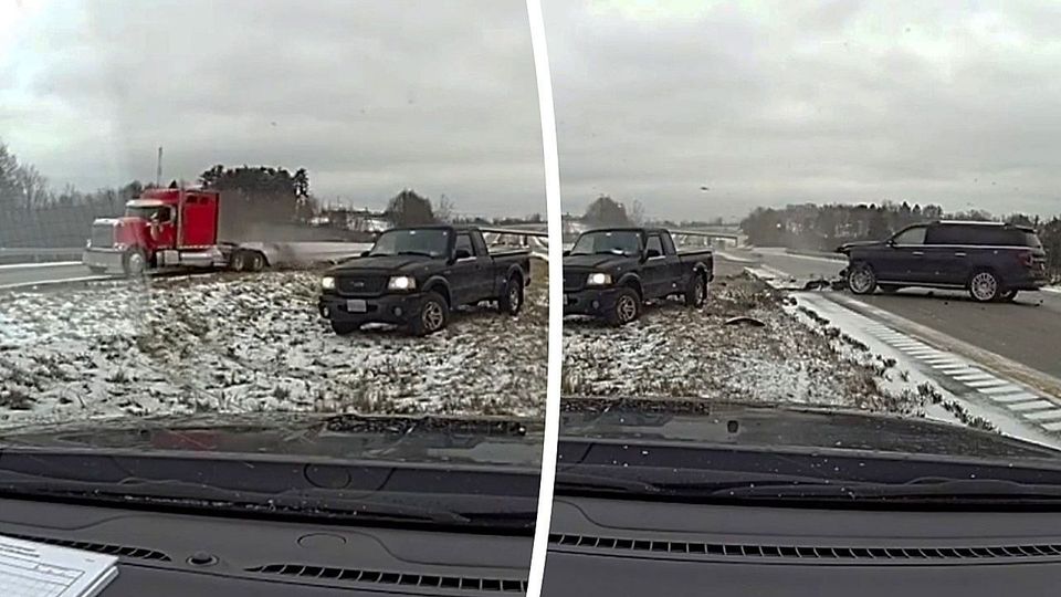 Im Sekundentakt: Polizeikamera filmt zwei Unfälle auf vereistem Highway