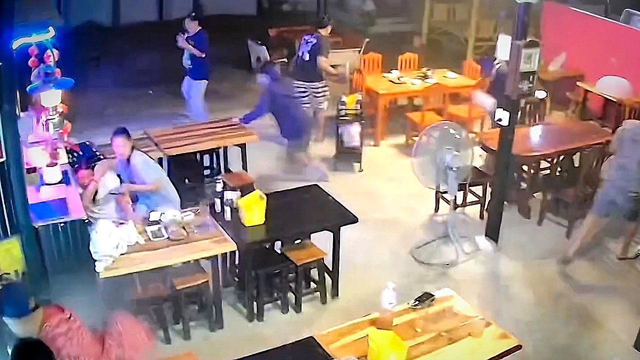 Video: Diners rush for cover as violent storm tears into restaurant