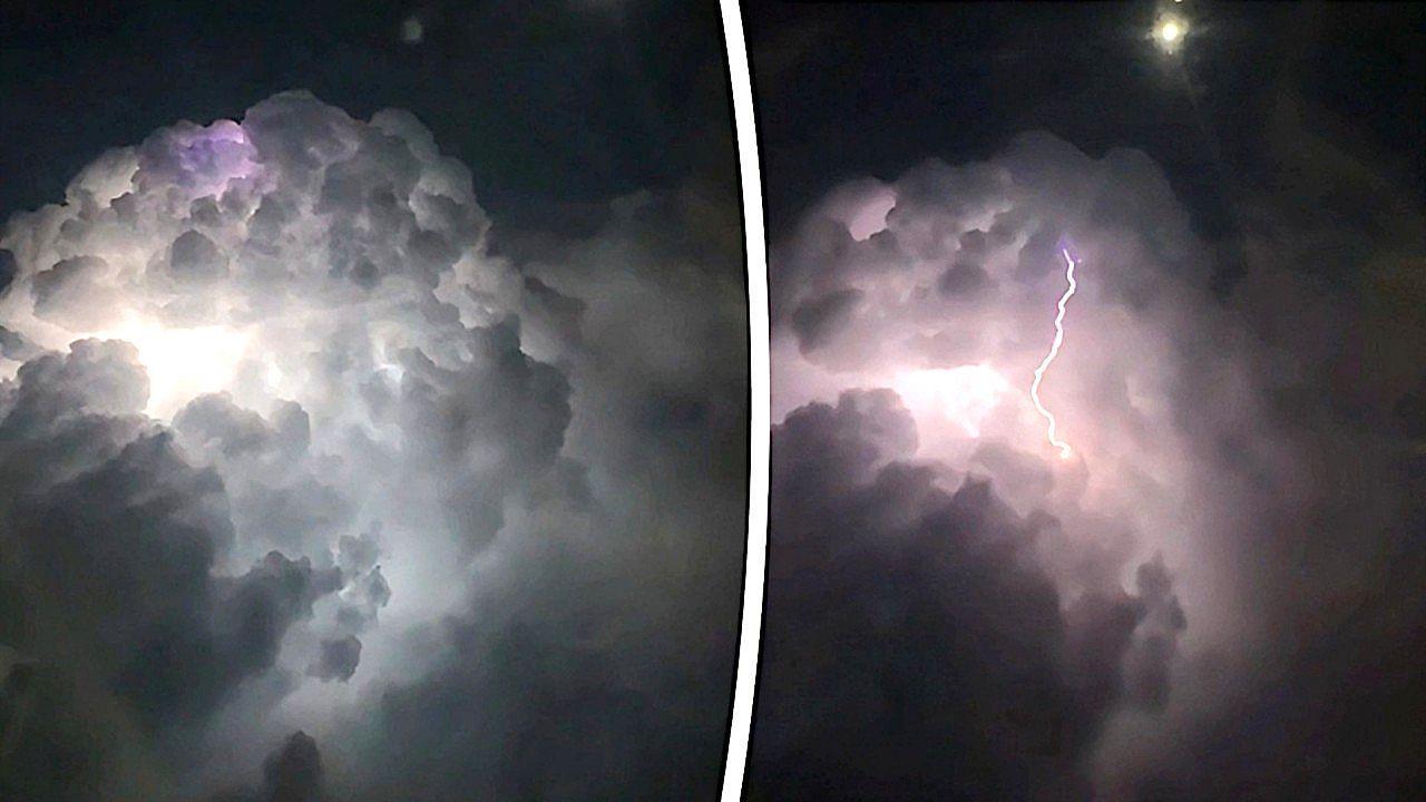 Video: Front row seat view! Passenger films spectacular lightning storm from above