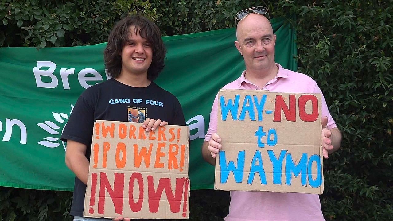Video: Protesters rally outside Waymo's facility demanding driverless vehicles to be banned