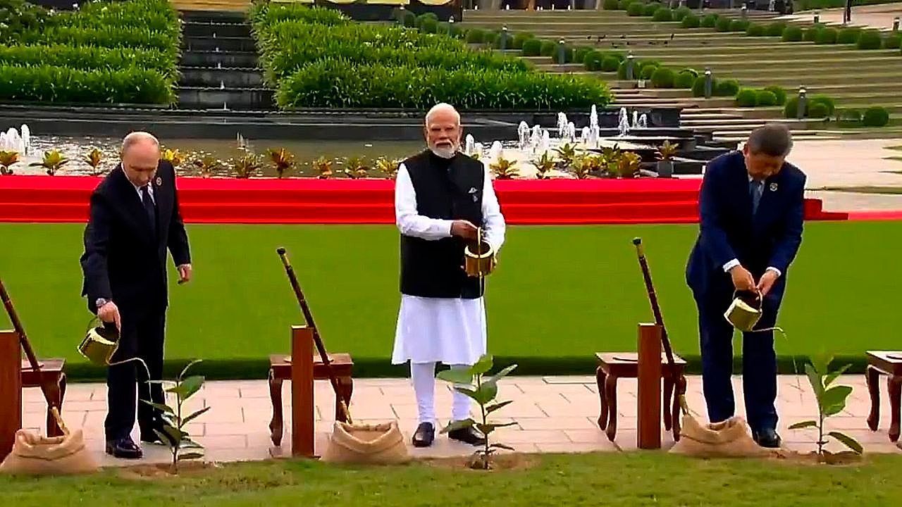 Video: Modi, Putin and Xi plant banyan saplings together at BRICS Summit ceremony in New Delhi