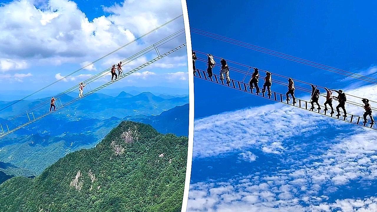Video: 1,200 feet of nothing below: the 620 steps Chinese staircase tourists cling to