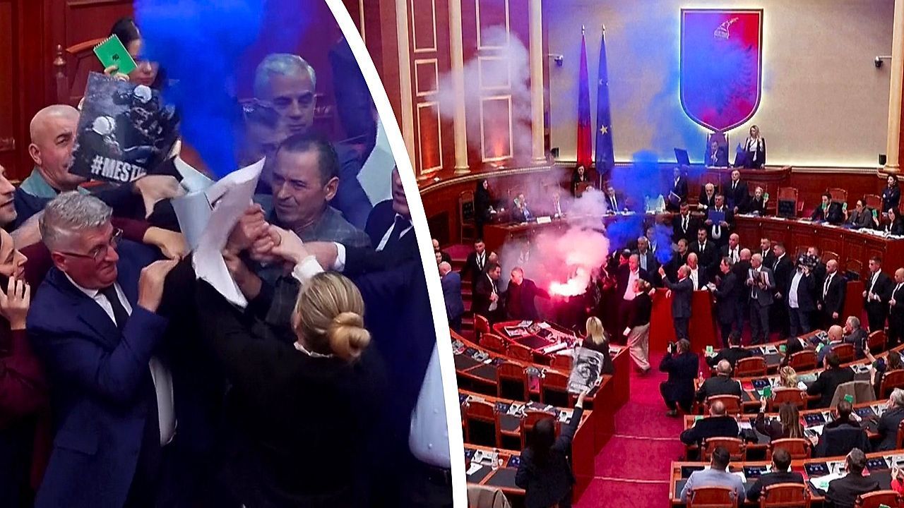 Video: Bengalos im Plenarsaal: Erneut Tumulte in Albaniens Parlament