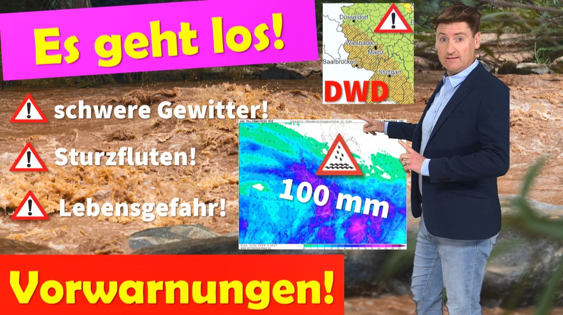 Es geht los! Der Deutsche Wetterdienst hat die ersten Vorwarnungen ausgegeben: Unwetter, Sturzfluten, Gewitter, bis zu 100 Liter Regen!