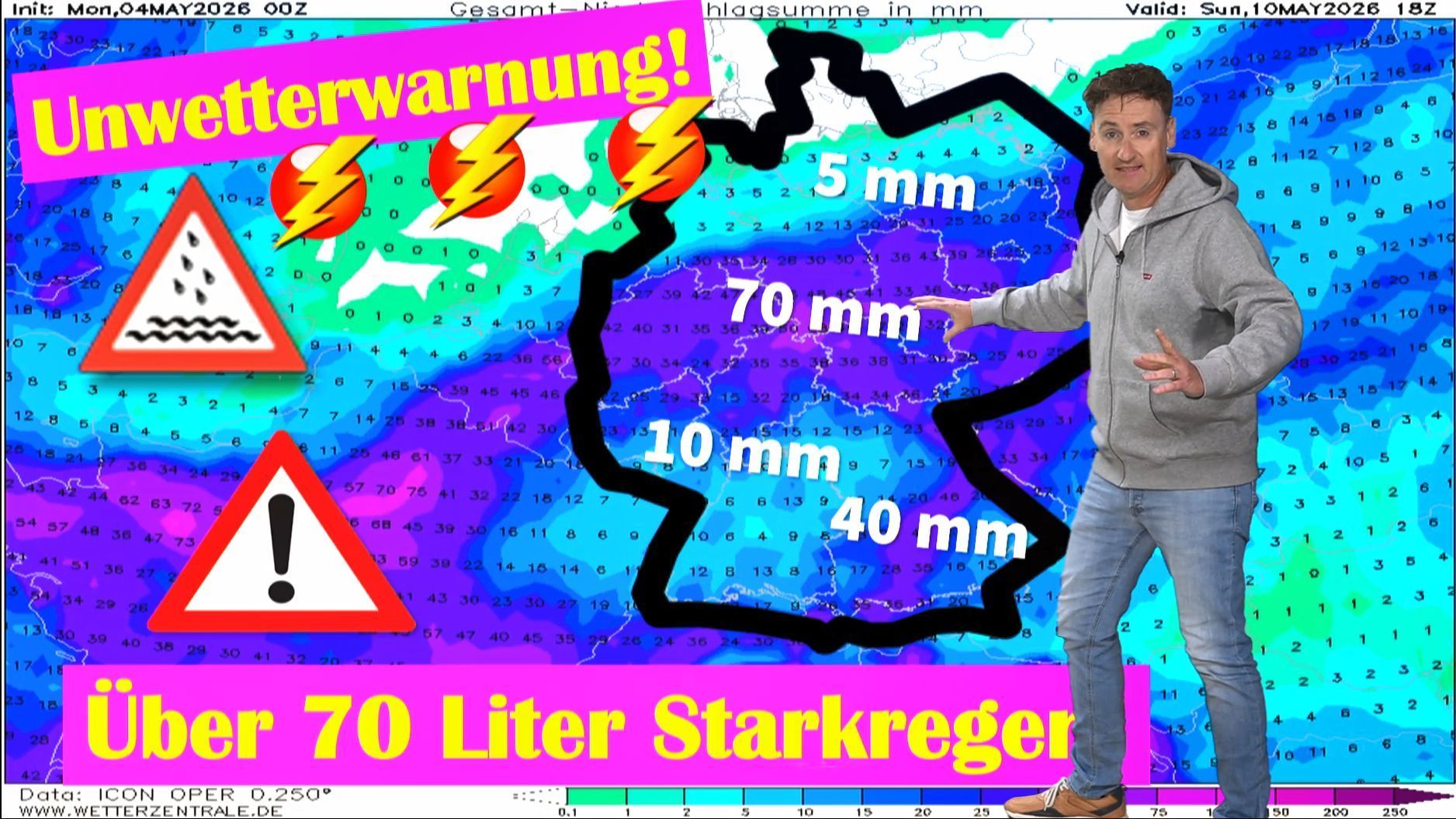 Video: Unwetter-Walze: Starkregen, Gewitter & bis 70 Liter zum Mai-Start! Trend Himmelfahrt