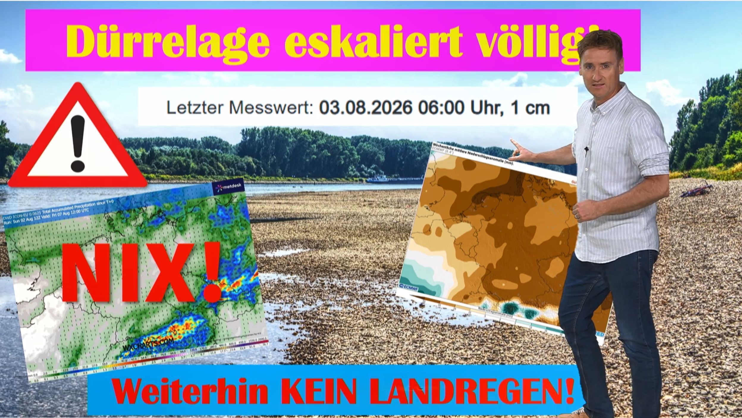 Video: Dürrelage eskaliert komplett! Rheinpegel bei nur noch 1 cm: Weiter kein Regen in Sicht!