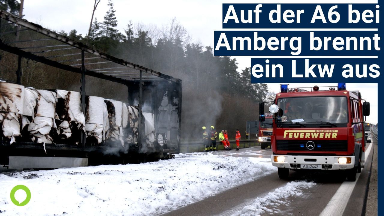 Auf der A6 bei Amberg brennt ein Papierlaster aus