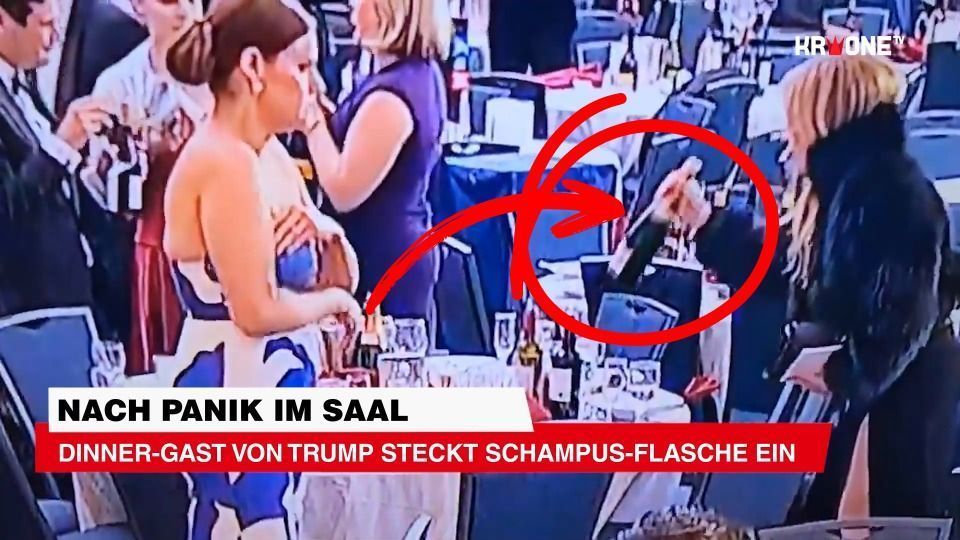 Video: Nach Panik im Saal ++ Dinner-Gast von Trump steckt Schampus-Flasche ein