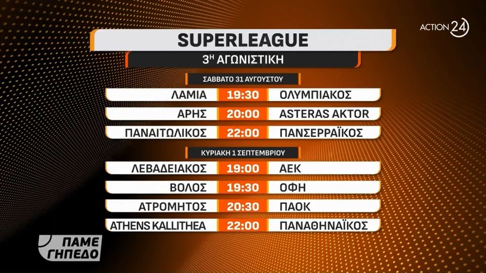 9 / 10: Το πρόγραμμα της 3ης αγωνιστικής της Super League 